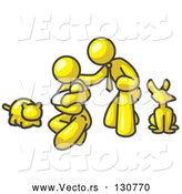 Vector of Yellow Human Family: Father, Mother and Newborn Baby with Their Dog and Cat by Leo Blanchette