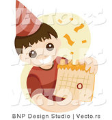 Vector of Young Birthday Boy Wearing Party Hat and Holding a Calendar by BNP Design Studio