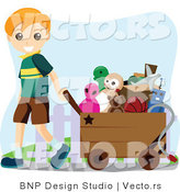 Vector of Young Boy Pulling a Wagon Full of Toys by BNP Design Studio