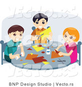 Vector of Young Girl and Two Boys Doing Crafts at a School Table by BNP Design Studio
