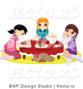Vector of Young Girls Having a Tea Party by BNP Design Studio