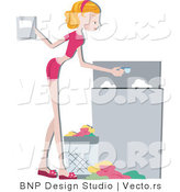 Vector of Young Lady Pouring Detergent in a Washing Machine by BNP Design Studio