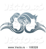 Vector of Young Male and Female Faces Back to Back, in Profile, with Long Hair Waving in the Wind by AtStockIllustration