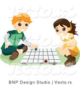 Vector of Young School Boy and Girl Playing a Board Game Together by BNP Design Studio