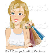 Vector of Young Woman Holding Shopping Bags over Her Shoulder by BNP Design Studio