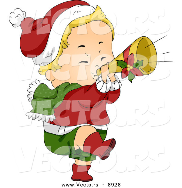 Cartoon Vector of a Baby Playing a Trumpet for Christmas