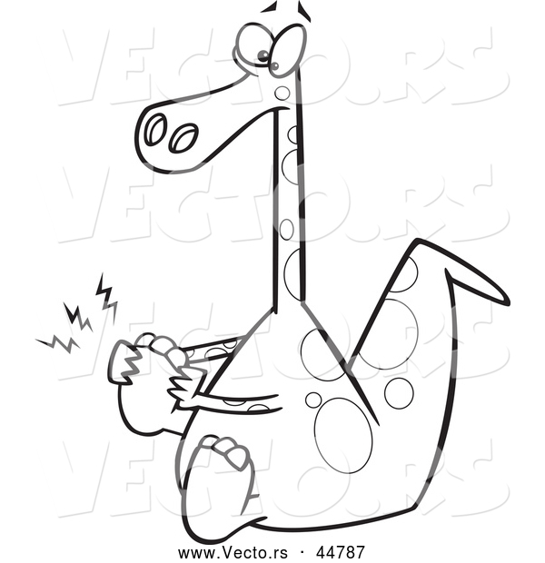 Cartoon Vector of a Black and White Dinosaur with a Sore Foot