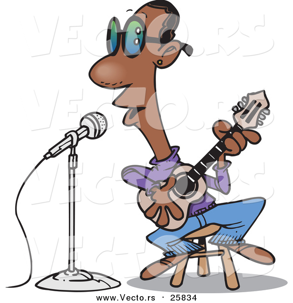 Cartoon Vector of a Black Man Singing the Blues