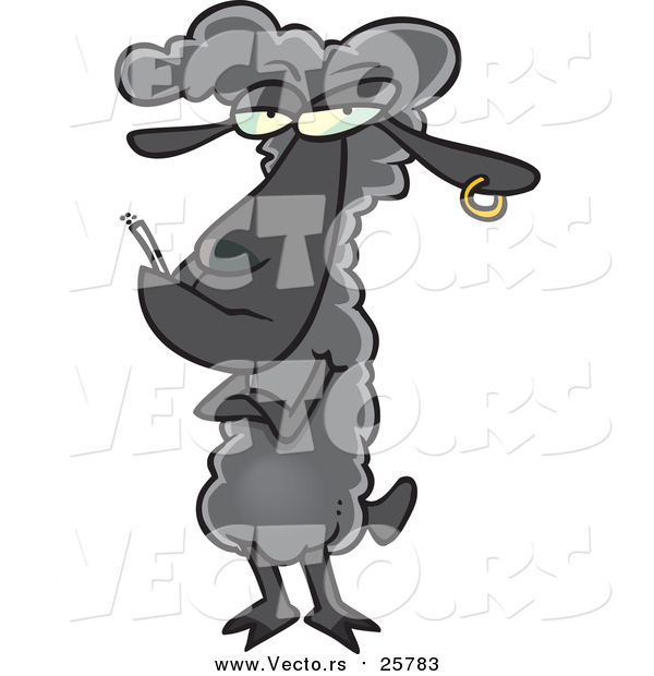 Cartoon Vector of a Black Sheep with an Earring and Cigarette