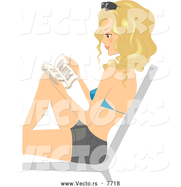 Cartoon Vector of a Blond Woman Reading in a Chair in the Sun