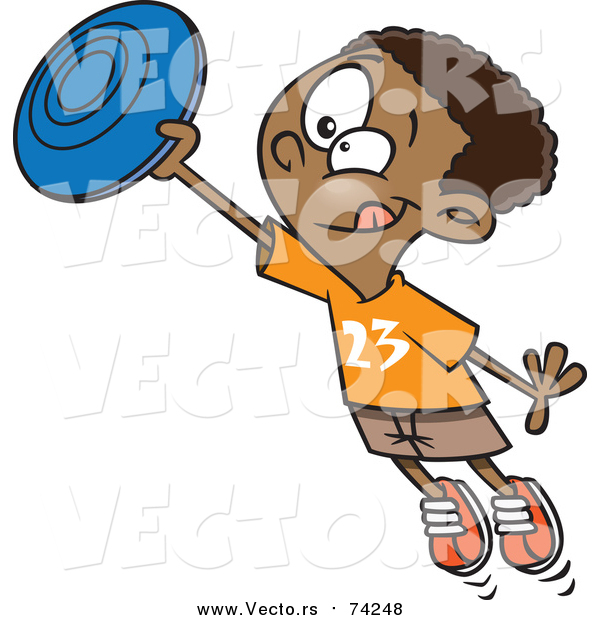 Cartoon Vector of a Boy Catching a Frisbee