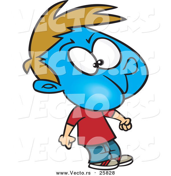 Cartoon Vector of a Boy Turning Blue While Holding His Breath