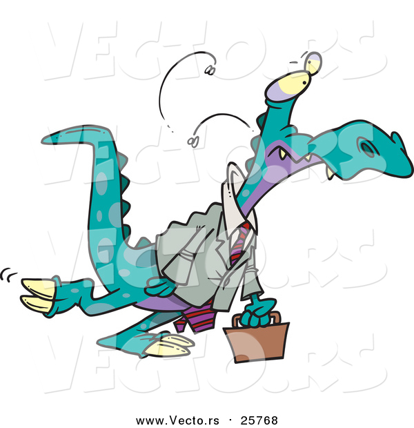 Cartoon Vector of a Business Dinosaur Carrying a Briefcase