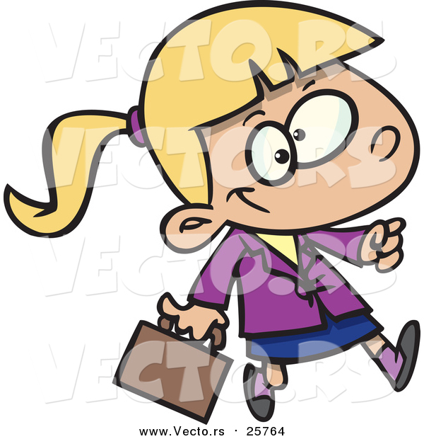 Cartoon Vector of a Business Girl Carrying a Briefcase