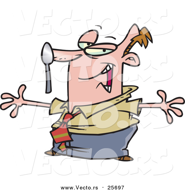 Cartoon Vector of a Business Man Showing off His Spoon on the Nose Balance Trick