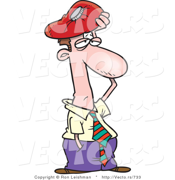 Cartoon Vector of a Businessman with Migraine and Ice Pack over Head