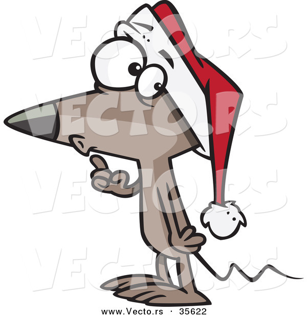 Cartoon Vector of a Christmas Mouse Gesturing to Be Quiet