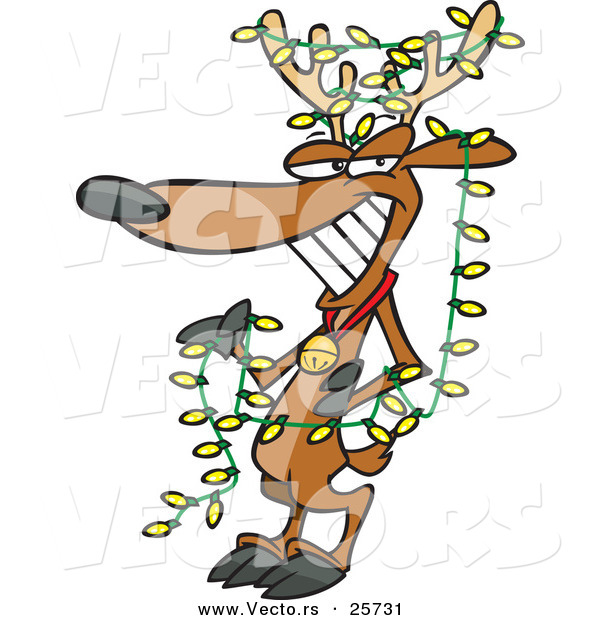 Cartoon Vector of a Christmas Reindeer Wearing Yellow Lights