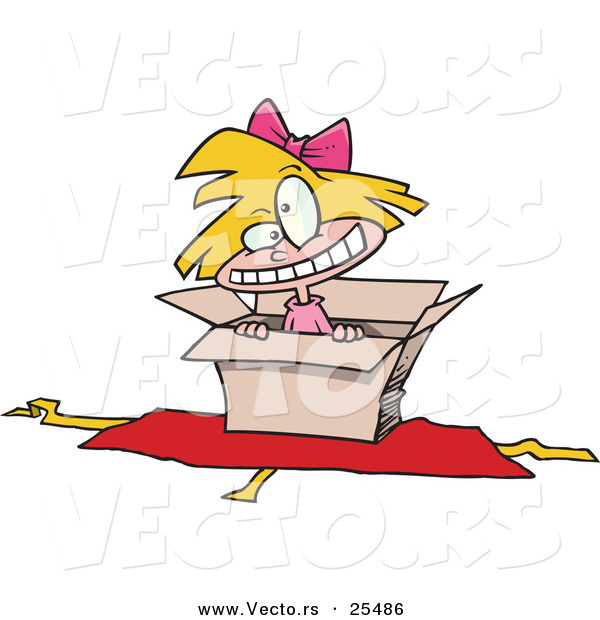 Cartoon Vector of a Dizzy Girl Popping out of Christmas Present