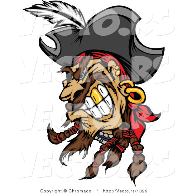 Cartoon Vector of a Grinning Cartoon Pirate with Gold Tooth