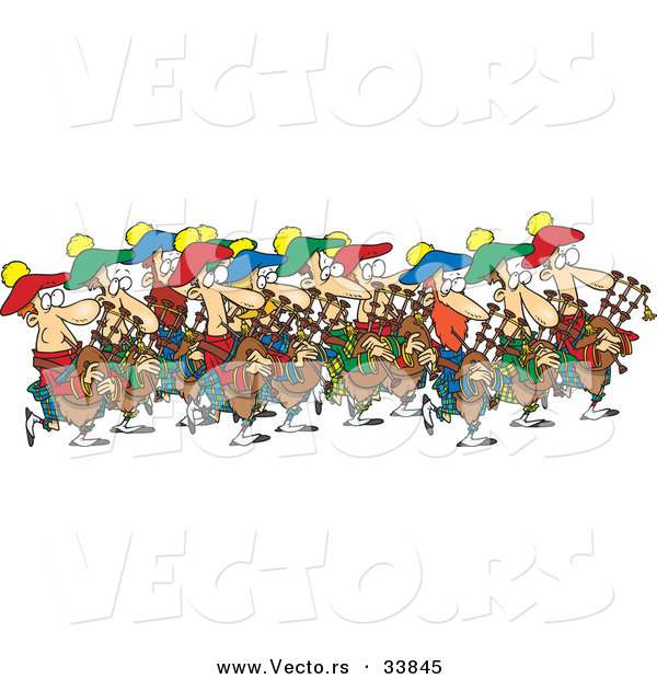 Cartoon Vector of a Group of Many Pipers Playing Music