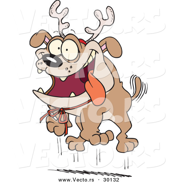 Cartoon Vector of a Happy Christmas Bulldog Wearing Reindeer Antlers