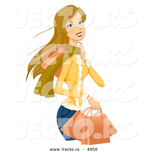 Cartoon Vector of a Happy Dirty Blond Girl Shopping