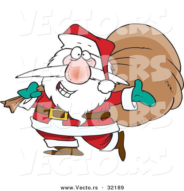 Cartoon Vector of a Happy Santa Carrying a Sack Full of Gifts