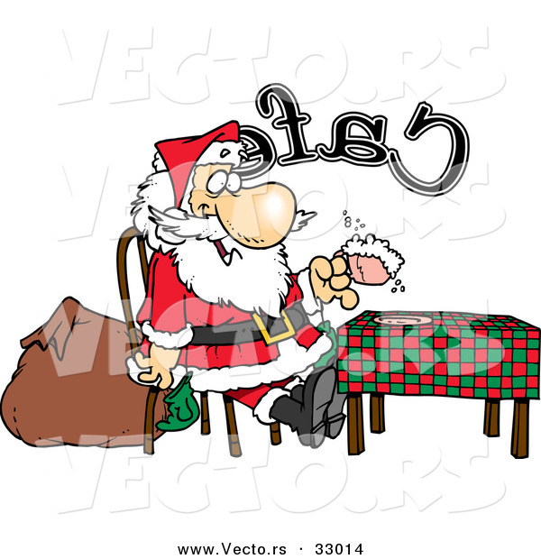 Cartoon Vector of a Happy Santa Eating at a Cafe