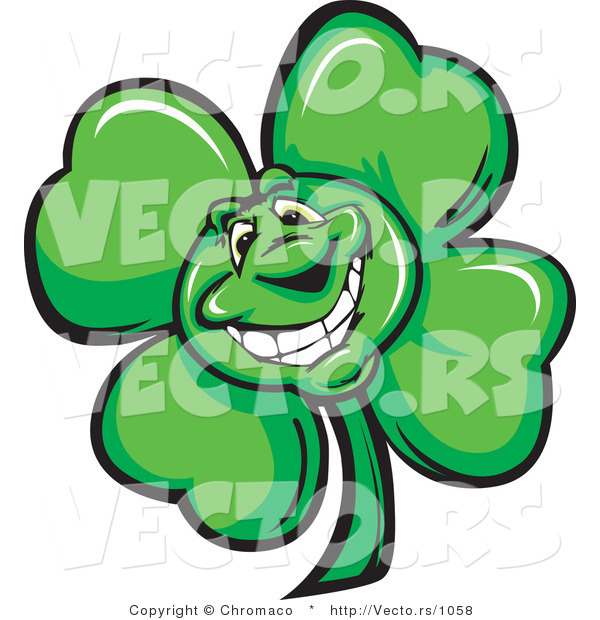 Cartoon Vector of a Happy St. Patrick's Day Shamrock Clover Mascot