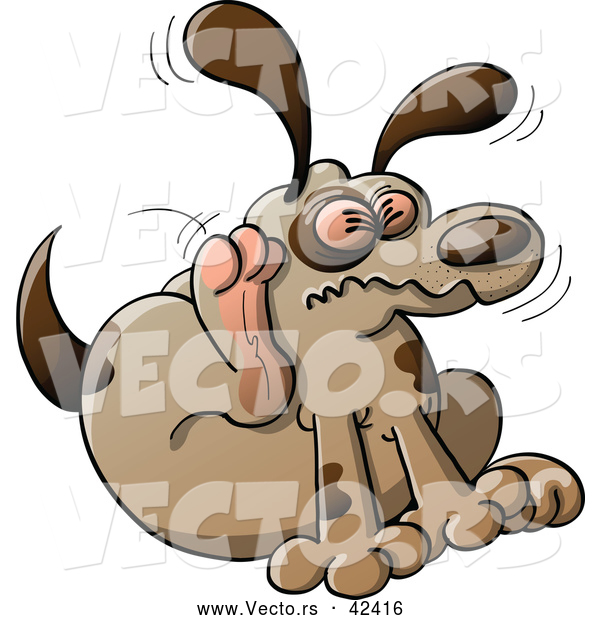 Cartoon Vector of a Itchy Dog Scratching with Rear Paw