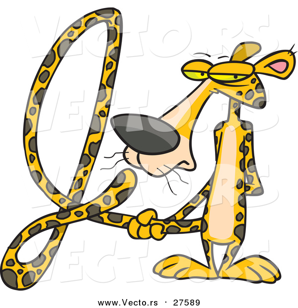 Cartoon Vector of a Jaguar Forming the Alphabet Letter 'J' with His Long Tail