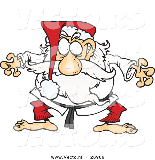 Cartoon Vector of a Judo Santa Ready to Fight