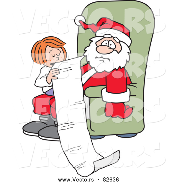 Cartoon Vector of a Kid Telling an Overwhelmed Santa What She Wants for Christmas
