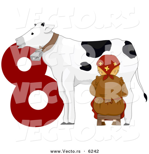 Cartoon Vector of a Maid a Milking Beside a Red Number Eight for Christmas