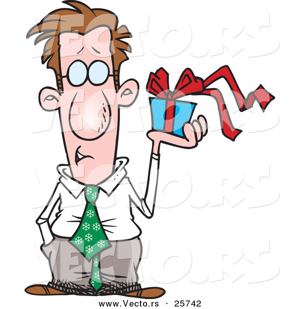 Cartoon Vector of a Man Holding a Present