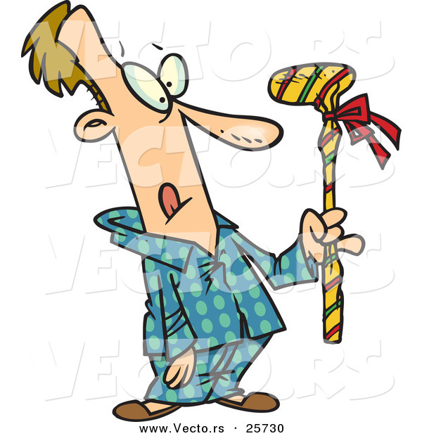 Cartoon Vector of a Man Holding Wrapped Golf Club Christmas Present