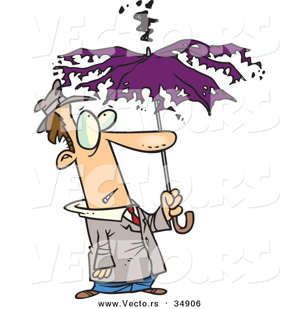 Cartoon Vector of a Man Under a Struck Umbrella