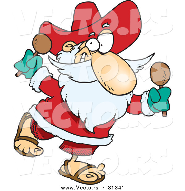 Cartoon Vector of a Mexican Santa Shaking Maracas at a Party