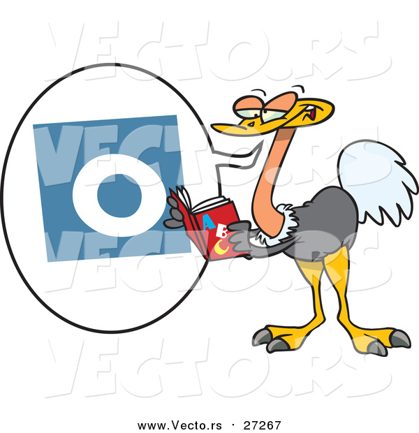 Cartoon Vector of a Ostrich Reading the Alphabet ABCs While Pronouncing the Letter 'O'