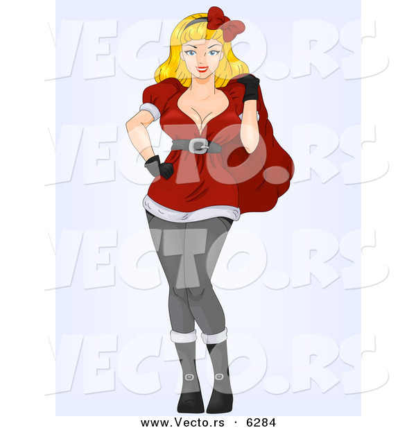 Cartoon Vector of a Pretty Pin-up Girl in a Santa Suit for Christmas
