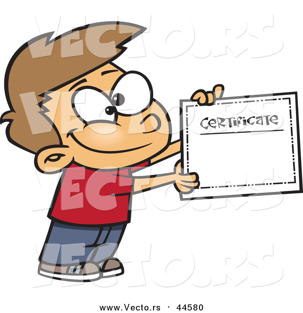 Cartoon Vector of a Proud School Boy with a Certificate