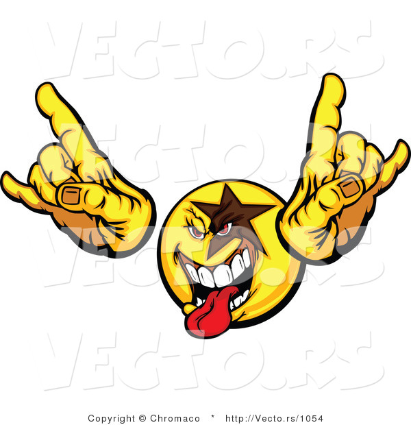 Cartoon Vector of a Rocker Smiley Hand Gesturing Sign of the Horns While Sticking Tongue out