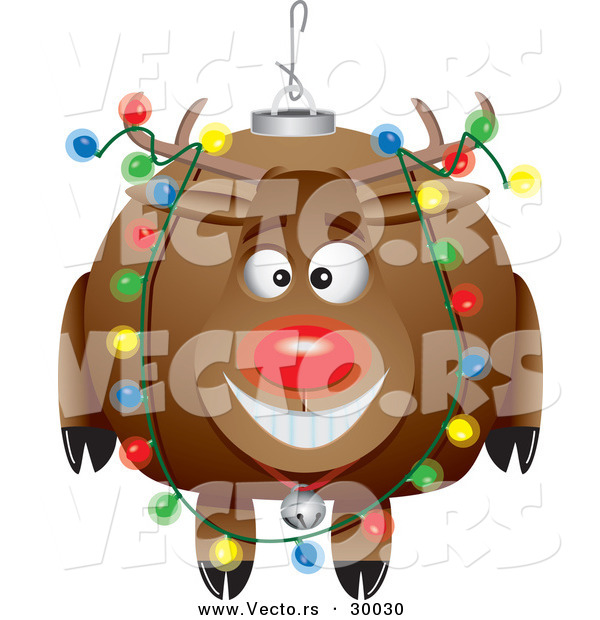 Cartoon Vector of a Rudolph Ornament with Christmas Lights