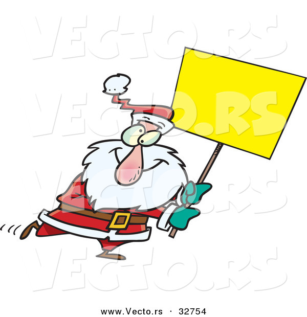 Cartoon Vector of a Santa Carrying Blank Sign