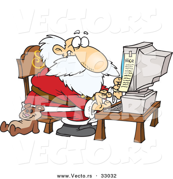 Cartoon Vector of a Santa Typing on Computer Keyboard