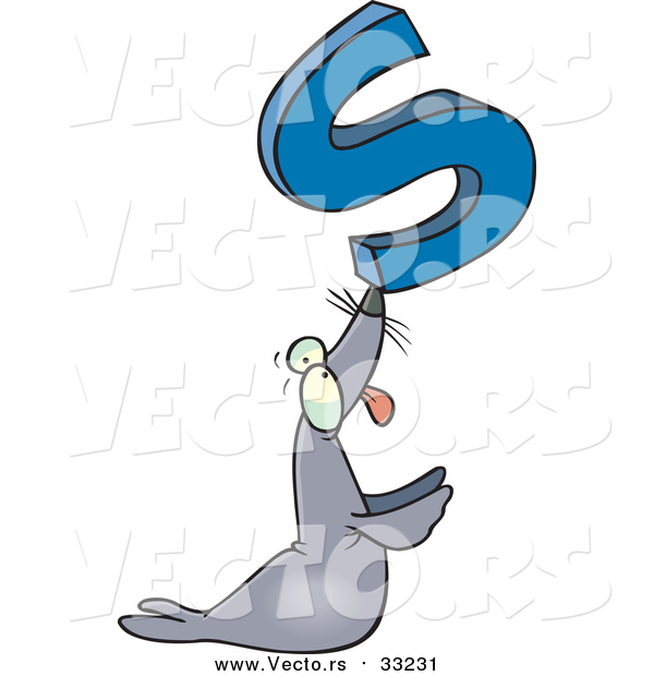 Cartoon Vector of a Seal Balancing the Alphabet Letter 'S' on His Nose