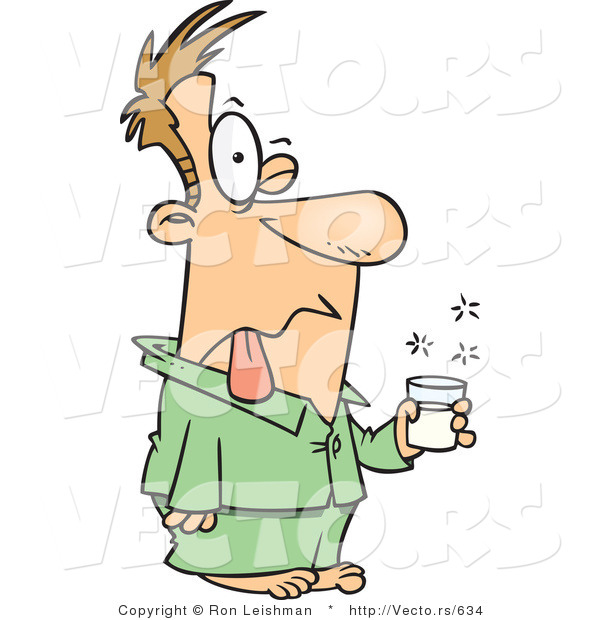 Cartoon Vector of a Sick Cartoon Man Taking Nasty Medication