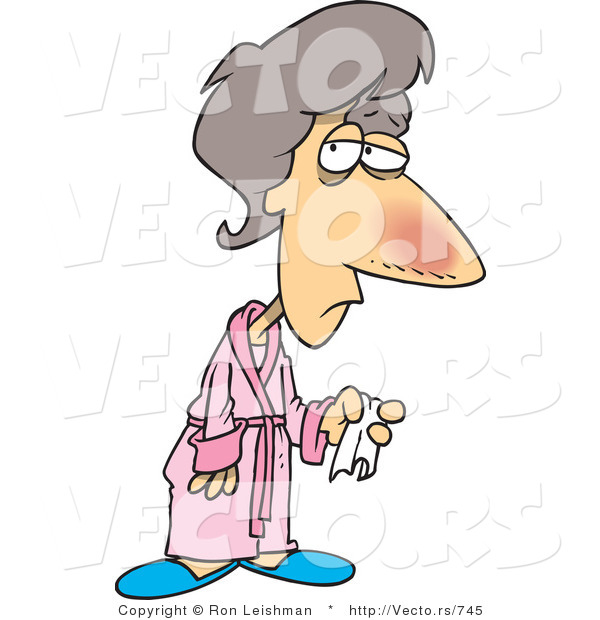 Cartoon Vector of a Sick Cartoon Woman with a Flu