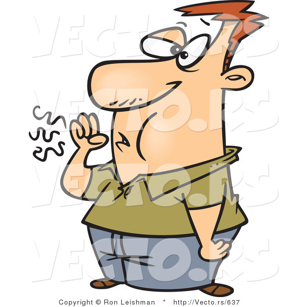 Cartoon Vector of a Sick Man Coughing into His Hand